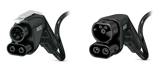 Cáp sạc EV - Đảm bảo An toàn và Tiện nghi cho Xe Điện 31 Hình 2: Đầu nối sạc CCS C-Line DC dành cho Bắc Mỹ (trái) và Châu Âu (phải) cung cấp chức năng tương tự nhưng ở dạng hệ số hơi khác nhau